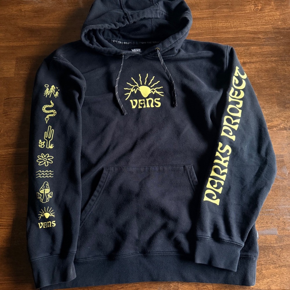 Vans x Parks Project Mens Black Graphic Pullover Hoodie Large Nature Icons